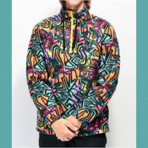 Empyre Rainbow Colorful Abstract Printed Fleece Half Zip